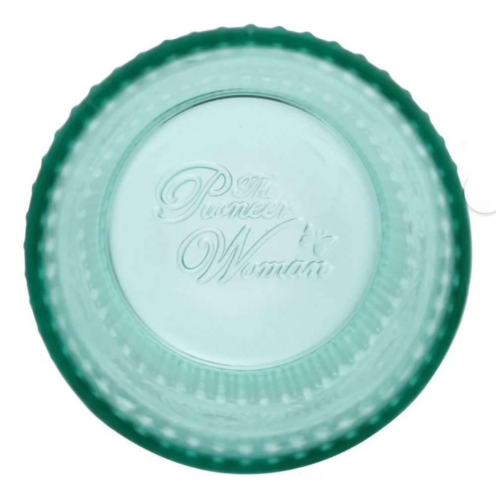 The Pioneer Woman Adeline 16-Ounce Teal Emboss Glass Tumblers, Set of 4 - Picture 3 of 6